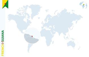 mapa-múndi azul com ampliação na guiana francesa. vetor