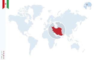 mapa-múndi azul com ampliação no Irã. vetor