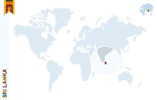 mapa-múndi azul com ampliação no sri lanka. vetor