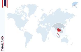 mapa-múndi azul com ampliação na tailândia. vetor