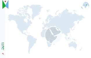 mapa-múndi azul com ampliação no djibuti. vetor