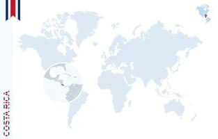 mapa-múndi azul com ampliação na costa rica. vetor