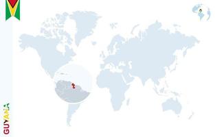 mapa-múndi azul com ampliação na guiana. vetor