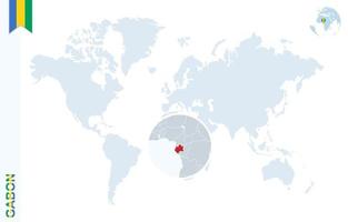 mapa-múndi azul com ampliação no gabão. vetor