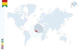 mapa-múndi azul com ampliação na Guiné. vetor
