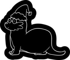 ícone de desenho animado de uma lontra usando chapéu de papai noel vetor