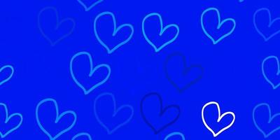 modelo de vetor azul claro com corações de doodle.