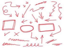 doodle conjunto de setas desenhadas à mão, rabiscar com várias direções. elementos de infográfico isolados no fundo branco. ilustração vetorial vetor