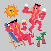 personagem de bacon se divertindo no verão com design de mascote plano vetor