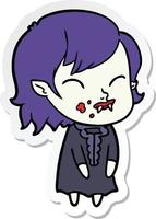 adesivo de uma garota vampira de desenho animado com sangue na bochecha vetor