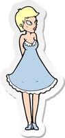 adesivo de uma mulher bonita de desenho animado de vestido vetor