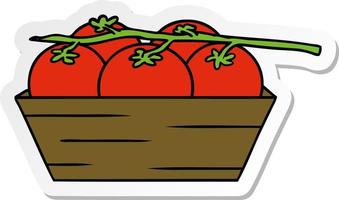doodle de desenho de adesivo de uma caixa de tomates vetor