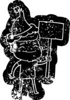 feliz desenho animado ícone angustiado de um homem com cartaz usando chapéu de papai noel vetor