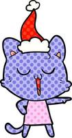 ilustração de estilo de quadrinhos de um gato cantando usando chapéu de papai noel vetor