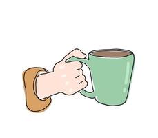 ilustração de uma xícara de café na mão. ilustração simples desenhada à mão em estilo de arte de linha. desenho de linha única vetor
