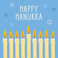 cartaz de hanukka feliz com vela de menorá judaica tradicional. modelo vetorial para cartão de saudação, banner, convite, panfleto, etc. vetor