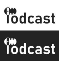 logotipo do podcast com ilustração de microfone no texto vetor