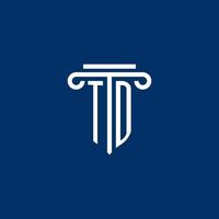 monograma de logotipo inicial td com ícone de pilar simples vetor