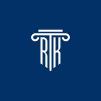 rk monograma de logotipo inicial com ícone de pilar simples vetor