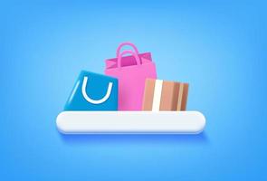 conceito de compras on-line. guia de pesquisa com sacolas de compras. vetor