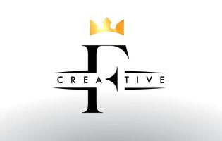 logotipo da letra f com ícone de design de coroa criativa e vetor de cores douradas