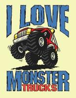 eu amo monster trucks vetor