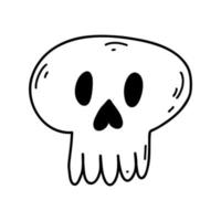 crânio de doodle desenhado de mão. elemento de desenho animado de halloween, ilustração de desenho vetorial, arte de linha para web design, ícone, impressão, página para colorir vetor