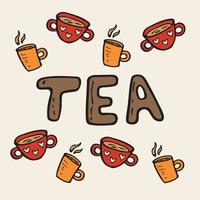 hora do chá de ilustração plana vetorial com xícaras de chá e café. objetos de doodle são cortados. vetor