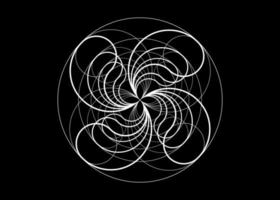 flor mística da fortuna, ícone do logotipo, geometria sagrada, tatuagem redonda no estilo de arte de linha branca, interseção geométrica de círculos, ilustração vetorial isolada em fundo preto vetor