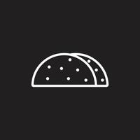 taco de vetor branco eps10 com ícone de almoço mexicano de casca de tortilha isolado no fundo preto. símbolo de contorno de taco em um estilo moderno simples e moderno para o design do seu site, logotipo e aplicativo