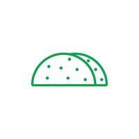 taco de vetor verde eps10 com ícone de almoço mexicano de casca de tortilha isolado no fundo branco. símbolo de contorno de taco em um estilo moderno simples e moderno para o design do seu site, logotipo e aplicativo