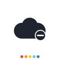 ícone de nuvem e sinal de menos para gerenciar o armazenamento de dados na nuvem. vetor