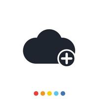 ícone de nuvem e sinal de adição para gerenciar o armazenamento de dados na nuvem. vetor