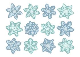 conjunto de flocos de neve azul isolado na ilustração vetorial de fundo branco vetor