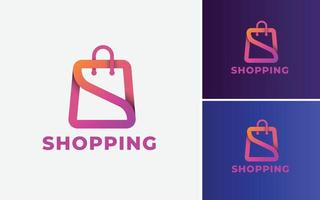 design de logotipo de compras com bolsa. projeto de loja online. loja de compras online e vetor de logotipo de comércio eletrônico.