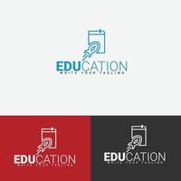 logotipo de educação com foguete e livro vetor