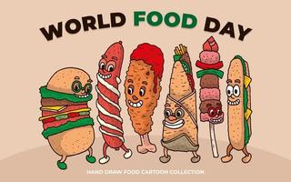 ilustração do dia mundial da comida com vetor de coleção de personagens de desenho animado