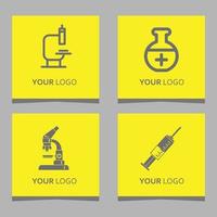 logotipos químicos e equipamentos de laboratório desenhados em papel colorido, muito adequados para logotipos de empresas relacionados à química e laboratórios vetor