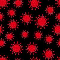 Coronavírus sem costura padrão eritrócitos em fundo preto. patógeno respiratório novo vírus corona covid-19 pandemia. modelo de vetor para tecido, cartaz, banner, folheto, etc.