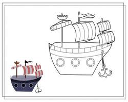 livro de colorir para crianças, navio pirata. vetor isolado em um fundo branco.
