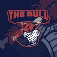 logotipo de mascote de beisebol de touro vetor