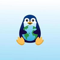 printcute personagem de pinguim abraçando a terra vetor