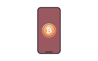 criptomoeda bitcoin na ilustração em vetor plana smartphone e moeda.