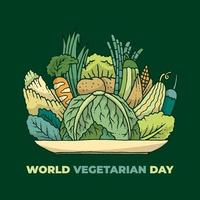 dia mundial do vegetariano desenhado à mão com legumes na tigela vetor
