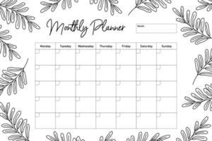modelo de planejador mensal floral preto e branco