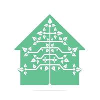 logotipo da árvore de natal digital em casa. design de modelo de vetor de árvore triângulo técnico.