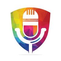 design de logotipo de podcast. microfone de mesa de estúdio com design de ícone de transmissão. vetor
