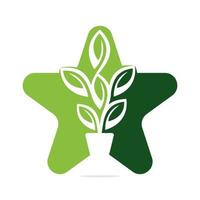 vaso de flores estrela e projeto de ilustração vetorial de vaso de plantas. árvore de estrela verde no design do logotipo do pote. vetor