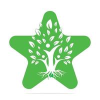árvore genealógica e design de logotipo em forma de estrela de raízes. design de logotipo de ícone de símbolo de árvore genealógica. vetor
