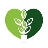amo o vaso de flores e o projeto de ilustração vetorial de vaso de plantas. árvore de amor verde no design do logotipo do pote. vetor